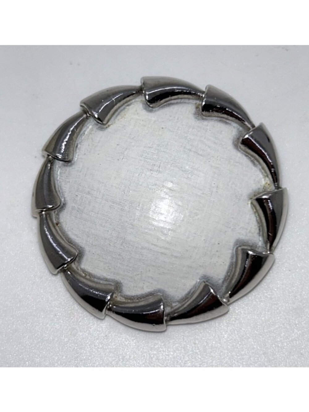 Vintage Puccini Silver-Tone Round Brooch With Textured White Center Statement